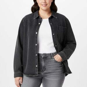 GEEGEE Plus Black Gray Dark Wash Denim Distressed Cut Off Raw Hem Jean Jacket 3X